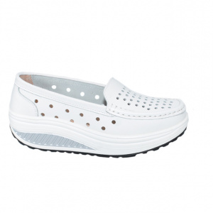 Pantofi casual damă albi din piele naturală cu perforații și talpă ortopedică