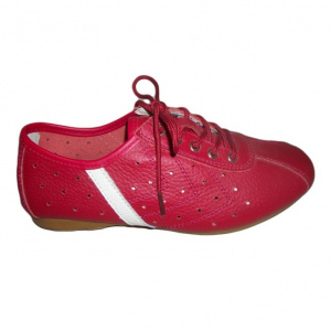 Pantofi fashion, nuanta de rosu, insertie de material alb lateral