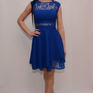 Rochie albastra cu dantela, croi evazat, model elegant, de ocazie - Img 4