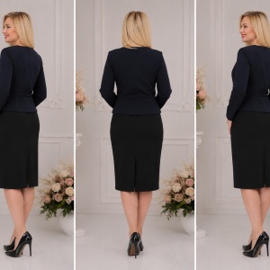 Rochie calduroasa, aspect de costum, de culoare neagra cu mov - Img 2
