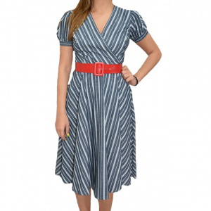 Rochie casual Alice,in nuanta de bleumarin,dungi fine albe - Img 1