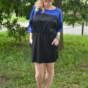 Rochie casual, bicolora albastru-negru, decoltata rotund - Img 2