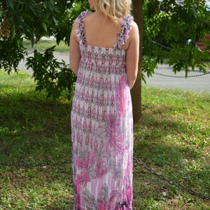 Rochie casual de zi, in nuante calde de roz, cu bretele fronsate - Img 5