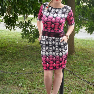 Rochie casual, feminina , cu imprimeu grafic roz-gri - Img 2