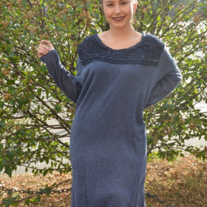 Rochie casual Leylla din tricot cu insertii de broderie,nuanta de bleumarin - Img 3