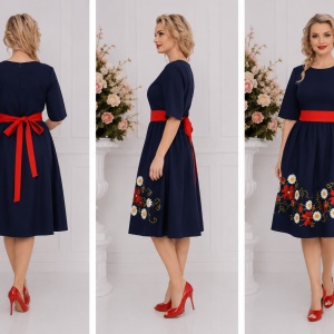 Rochie casual, nuanta bleumarin, maneca scurta, decolteu mic - Img 2