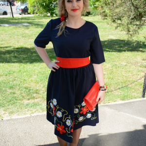 Rochie casual, nuanta bleumarin, maneca scurta, decolteu mic - Img 2
