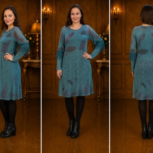 Rochie chic de dama cu croi lejer si maneca lunga, nuanta turcoaz - Img 4