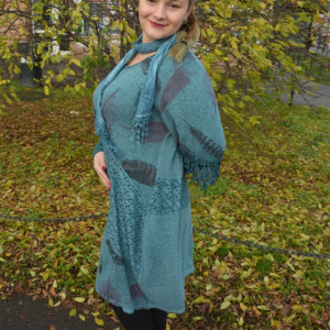 Rochie chic de dama cu croi lejer si maneca lunga, nuanta turcoaz - Img 4