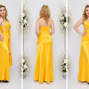 Rochie chic lunga, de culoare galbena, cu decolteu in V - Img 3