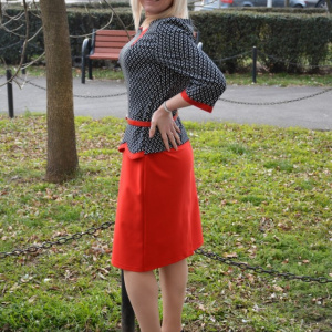 Rochie chic si in tendinte tip costum rosu-negru, masura mare - Img 4