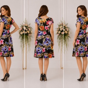 Rochie comoda de zi , decolteu in V fronsat, tonuri multicolore - Img 2