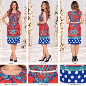 Rochie comoda fara maneca, bleumarin-rosu, cu imprimeuri - Img 2