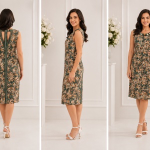 Rochie confortabila de zi, culoare verde inchis, material tip in - Img 2