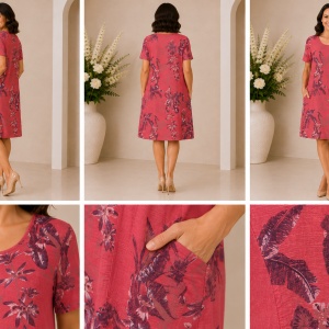 Rochie Coral Bloom cu Imprimeu Botanic și Buzunare Laterale - Img 2