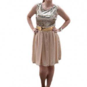 Rochie crem de ocazie, cu partea de sus decorata cu paiete - Img 1
