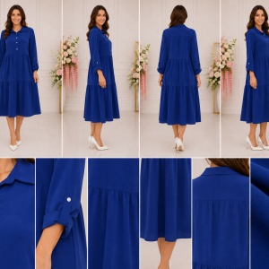 Rochie damă albastru regal midi, cu croială lejeră și volane - Img 2