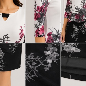 Rochie damă Bianco alb-negru cu imprimeu floral, croială office - Img 3