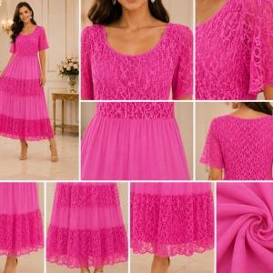 Rochie damă lejeră fuxia cu dantela și croială vaporoasă - Img 4