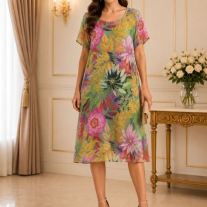 Rochie damă multicolora cu imprimeu floral și croială vaporoasă in A