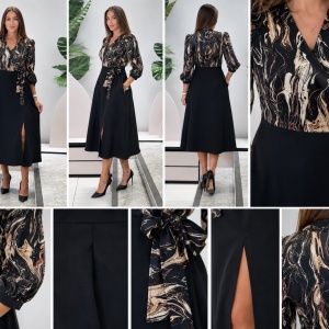 Rochie damă petrecută cu imprimeu abstract și șliț frontal - Img 3