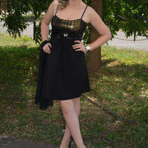 Rochie de banchet, de culoare neagra-aurie, scurta - Img 6