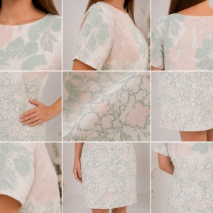 Rochie de birou cu croi clasic si imprimeu pe fond roz somon - Img 3