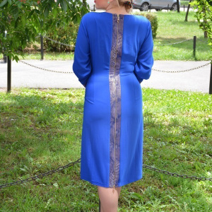 Rochie de birou de culoare albastra, cu decor de fronseuri - Img 5