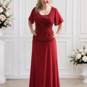 Rochie de culoare marsala, model elegant de ocazii, masuri mari