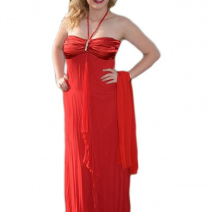Rochie de gala lunga, de culoare rosie aprinsa, cu o trena discreta - Img 1
