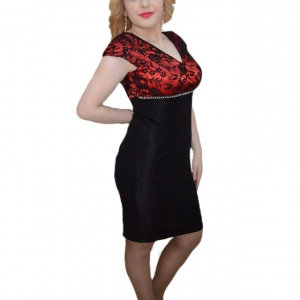 Rochie de gala, model cu dantela neagra peste saten visiniu - Img 1