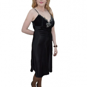 Rochie de gala, nuanta de negru, strasuri argintii aplicate