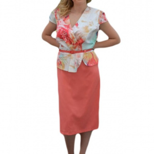 Rochie de ocazie cu aspect de costum, corai, masura mare - Img 1