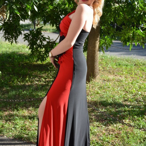 Rochie de ocazie superba, in nuante de negru cu rosu, cu broderie - Img 3