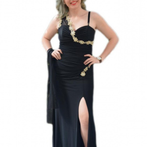 Rochie de seara deosebita, de culoare neagra cu decoratiuni aurii - Img 1
