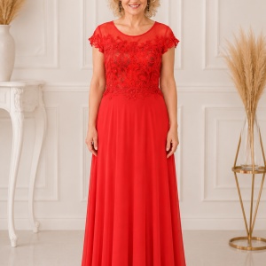 Rochie de seara lunga de culoare rosie, cu broderie florala 3D