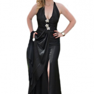 Rochie de seara lunga, eleganta din saten negru , spectaculoasa - Img 1