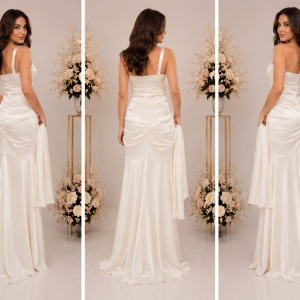 Rochie de seara lunga, pe nuanta ivory, cu insertii florale deosebite - Img 4