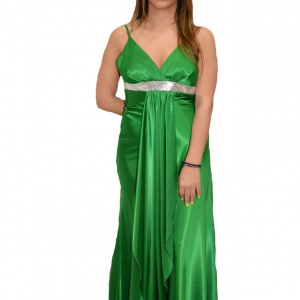 Rochie de seara lunga, verde, decolteu in V, bretele subtiri - Img 1