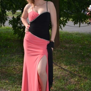 Rochie de seara rafinata, combinatie de roz cu negru, design sexi - Img 6