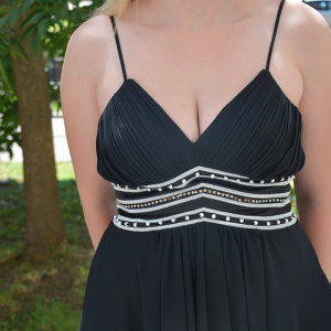 Rochie de seara scurta neagra, cu talie marcata de detalii argintii - Img 5