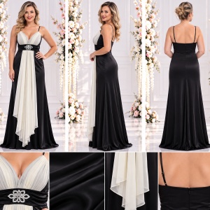 Rochie de seara spectaculoasa, lunga, din satin, cu aplicatii albe - Img 2