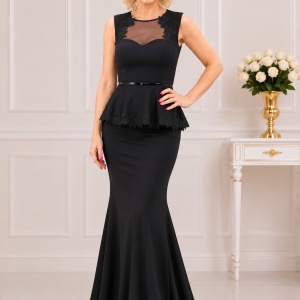 Rochie de seara tip sirena cu volanas in talie, culoare neagra
