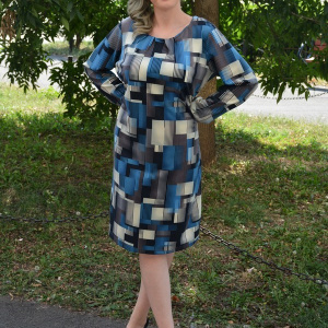Rochie de toamna, cu un model de patratele, albastra - Img 6