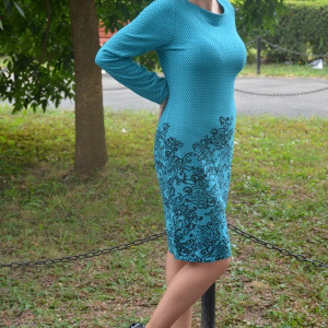 Rochie de toamna-iarna cu maneca lunga, de culoare turcoaz - Img 3
