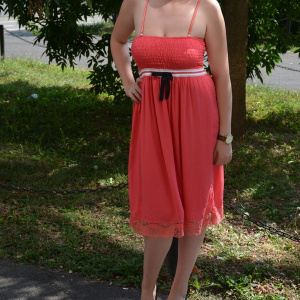 Rochie de vara corai, top elastic cu bretele reglabile si croi lejer - Img 5