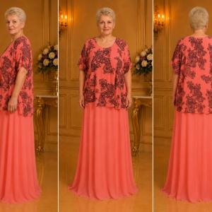 Rochie de vara culoare de corai cu imprimeu bleumarin - Img 3