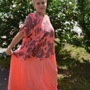 Rochie de vara culoare de corai cu imprimeu bleumarin - Img 6