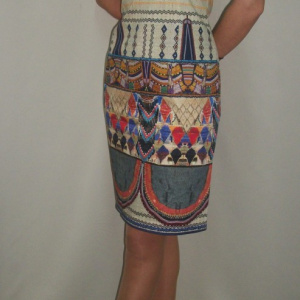 Rochie de vara, de culoare bej, cu imprimeu abstract multicolor - Img 3