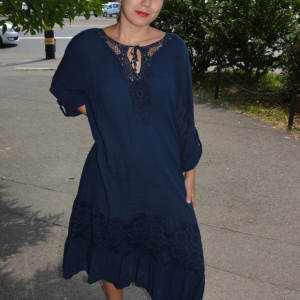 Rochie de vara Reagan cu insertii de dantela nuanta de albastru inchis - Img 4